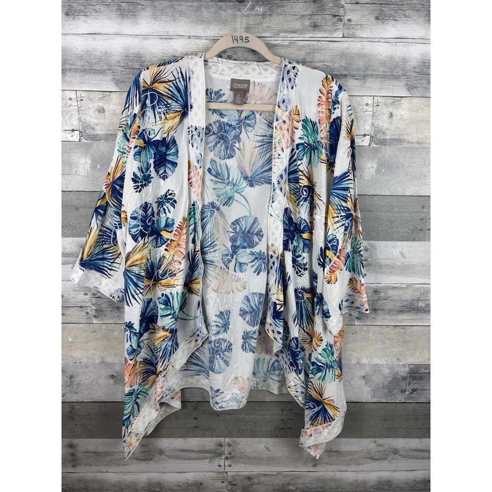 Chicos Tropical Theme Open Cardigan Size 2